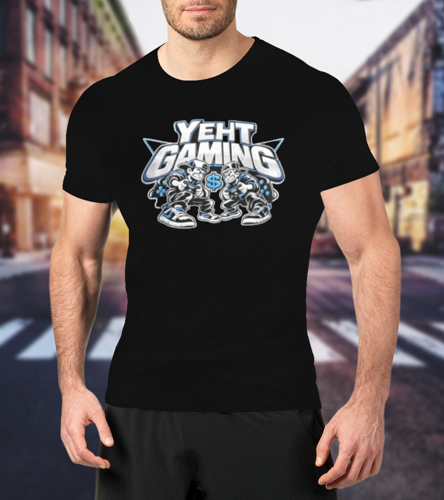 Yeht Gaming Two Boys Playing Video Games Dollar Sign Joysticks Sneakers T-Shirt