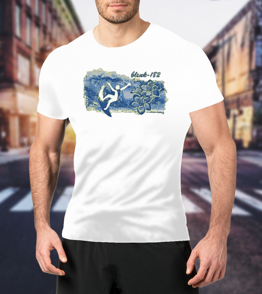 Blink 182 Surfer With Floral Wave T-Shirt