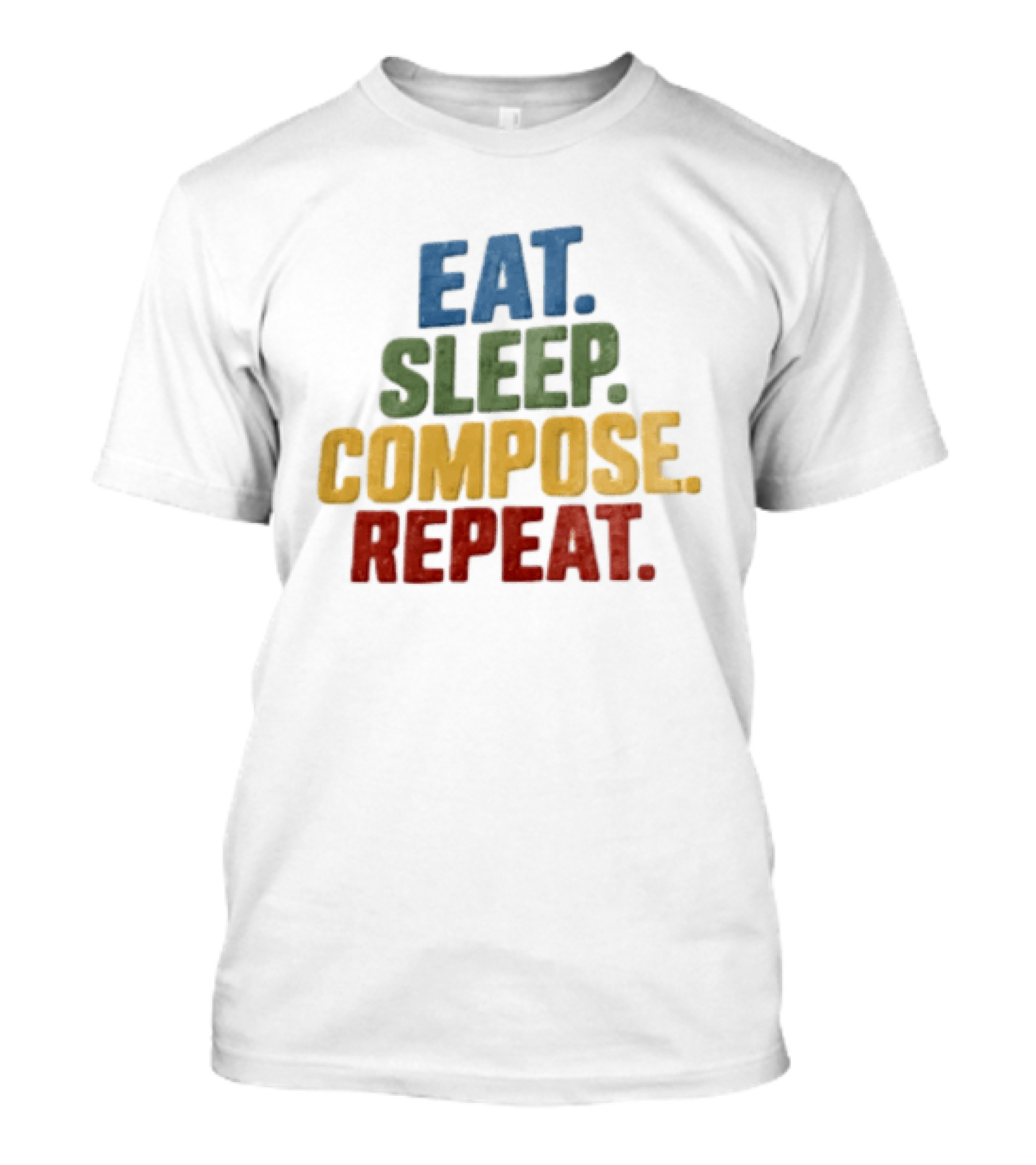 EAT Sleep Compose Repeat Distressed Block Multicolored T-Shirt