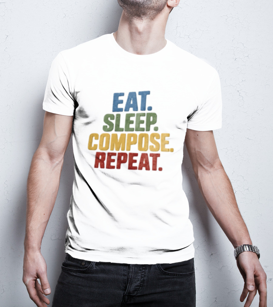 EAT Sleep Compose Repeat Distressed Block Multicolored T-Shirt