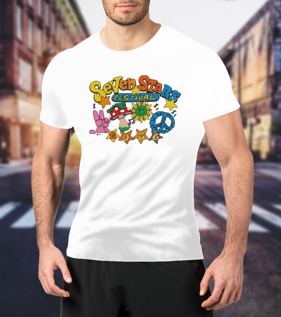 Seven Stars Festival 2026 Peace Mushroom Sun Music T-Shirt