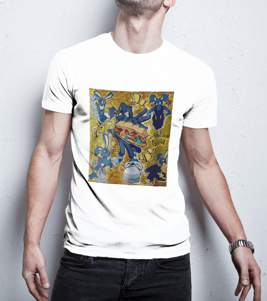 Shadow Bun Blue Rabbit Characters With Sandwich And Stevobeni T-Shirt