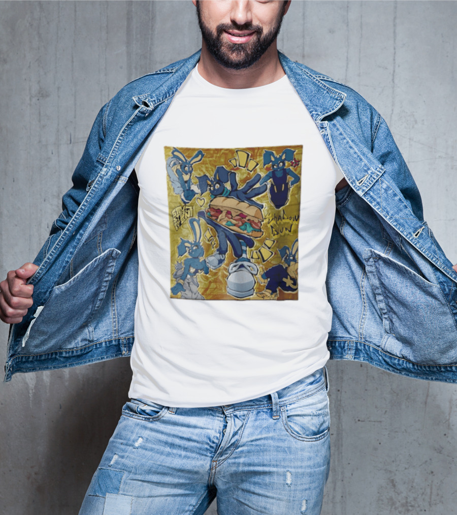 Shadow Bun Blue Rabbit Characters With Sandwich And Stevobeni T-Shirt