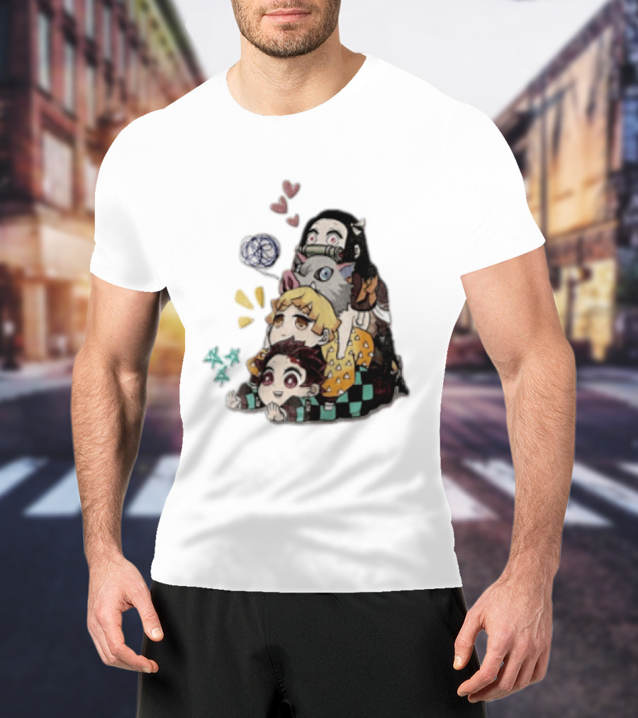 Tanjiro Kamado Zenitsu Agatsuma Inosuke Hashibira Nezuko Hearts Demon Slayer T-Shirt