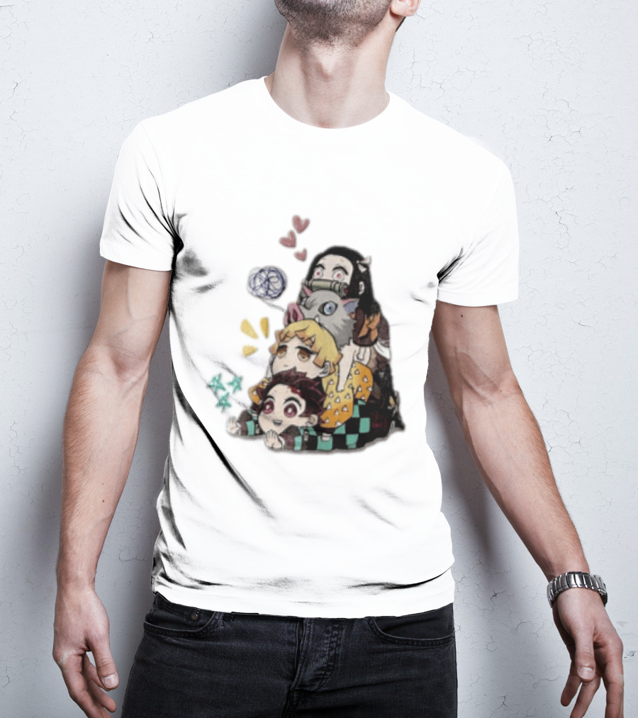 Tanjiro Kamado Zenitsu Agatsuma Inosuke Hashibira Nezuko Hearts Demon Slayer T-Shirt