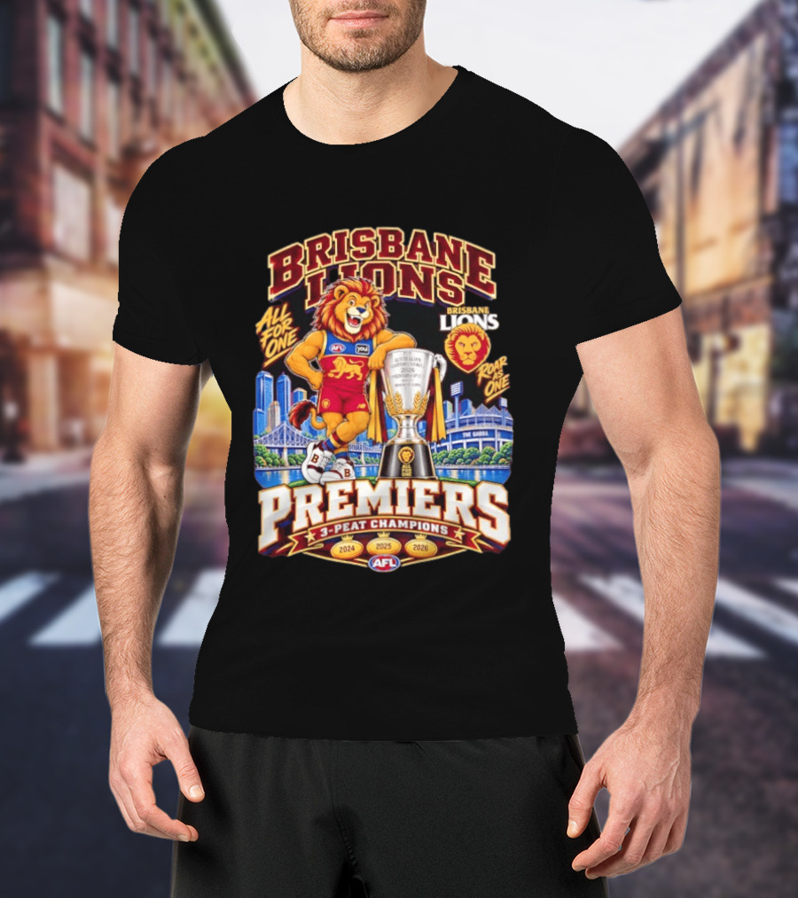 Brisbane Lions 2026 AFL Premiers 3 Peat Champions Roar As One T-Shirt