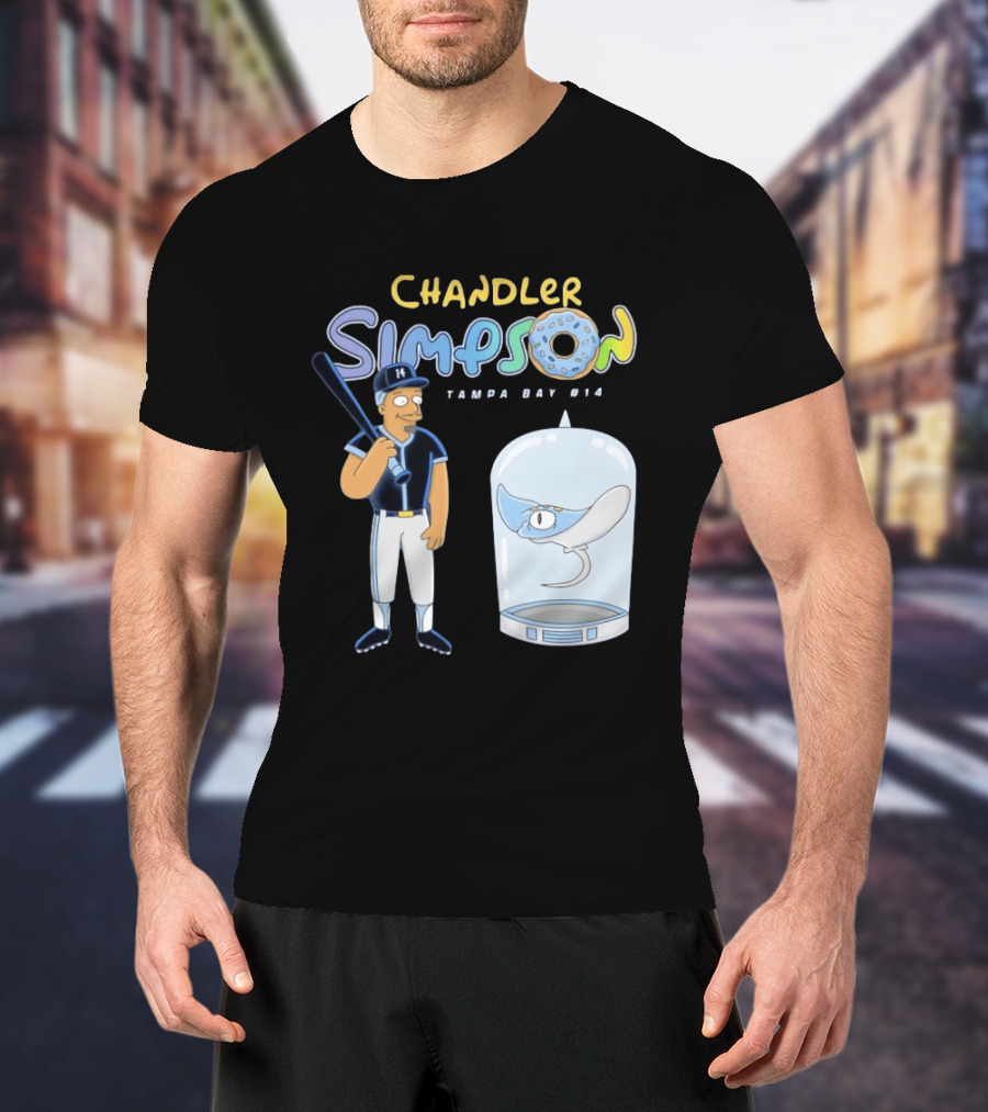 Chandler Simpson Tampa Bay Rays Cartoon Character #14 With Baseball Bat And Manta Ray T-Shirt