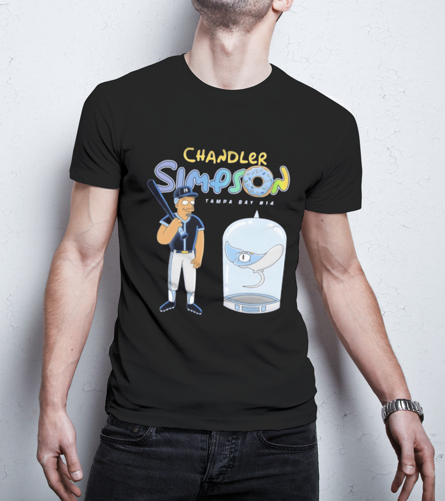 Chandler Simpson Tampa Bay Rays Cartoon Character #14 With Baseball Bat And Manta Ray T-Shirt