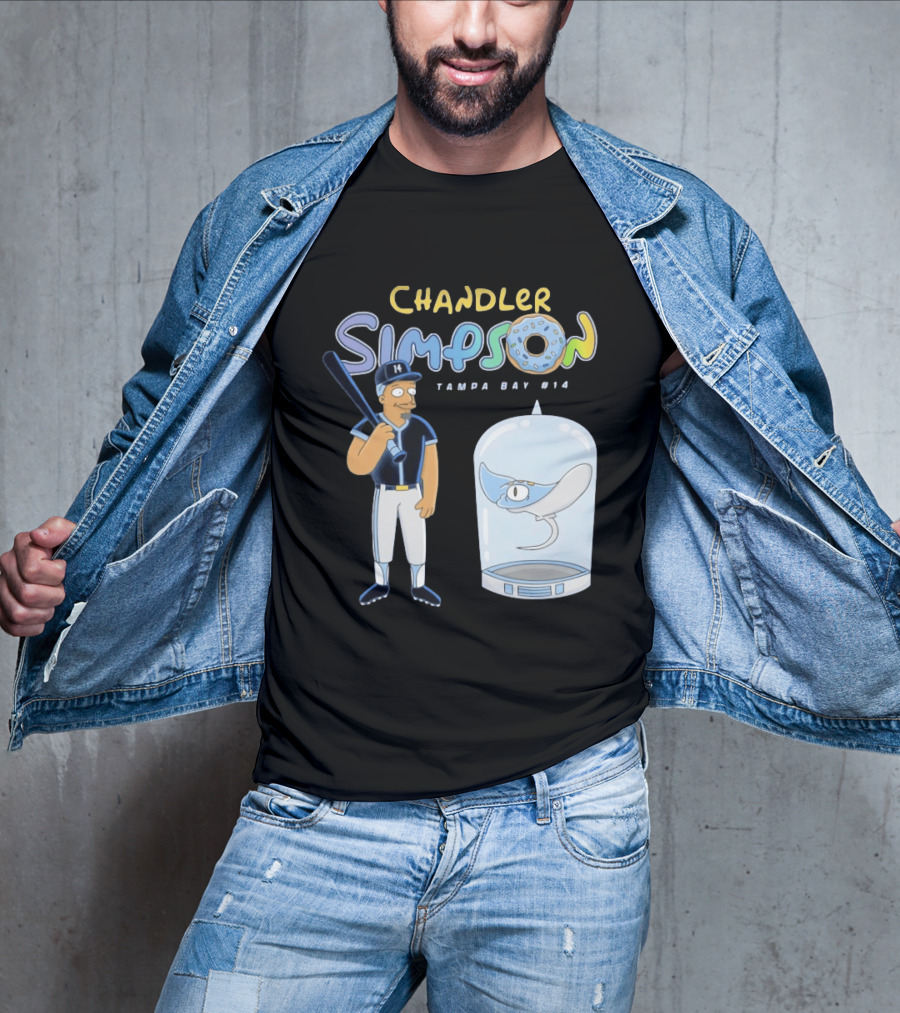 Chandler Simpson Tampa Bay Rays Cartoon Character #14 With Baseball Bat And Manta Ray T-Shirt