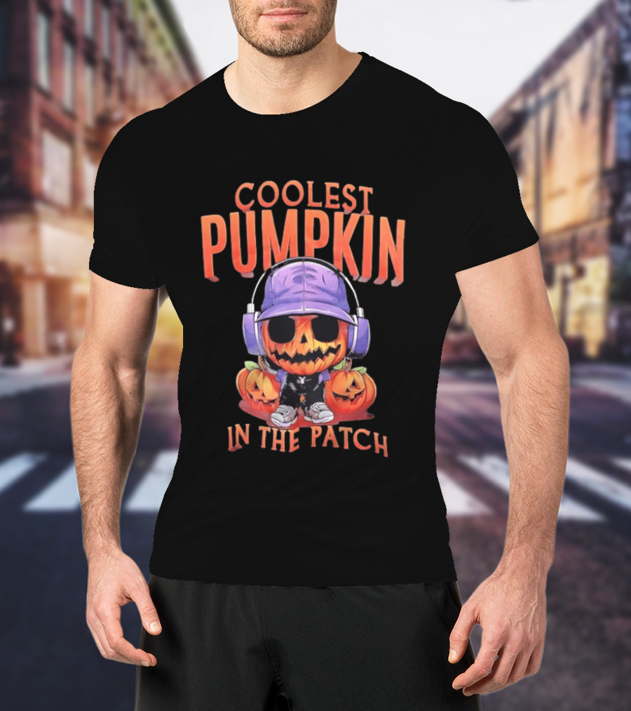 Coolest Pumpkin In The Patch Halloween Pumpkin With Headphones And Sunglasses T-Shirt