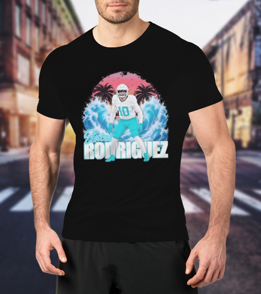 Jacob Rodriguez Miami Dolphins Tidal Wave Football Player Tropical T-Shirt