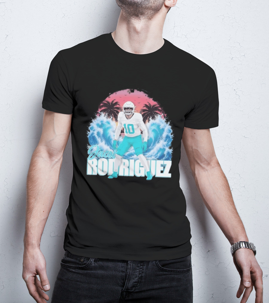 Jacob Rodriguez Miami Dolphins Tidal Wave Football Player Tropical T-Shirt