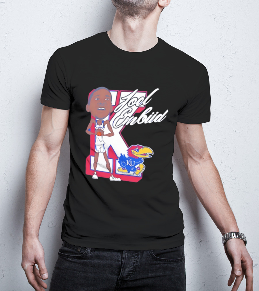 Joel Embiid Kansas Jayhawks KU Cartoon Bobblehead T-Shirt