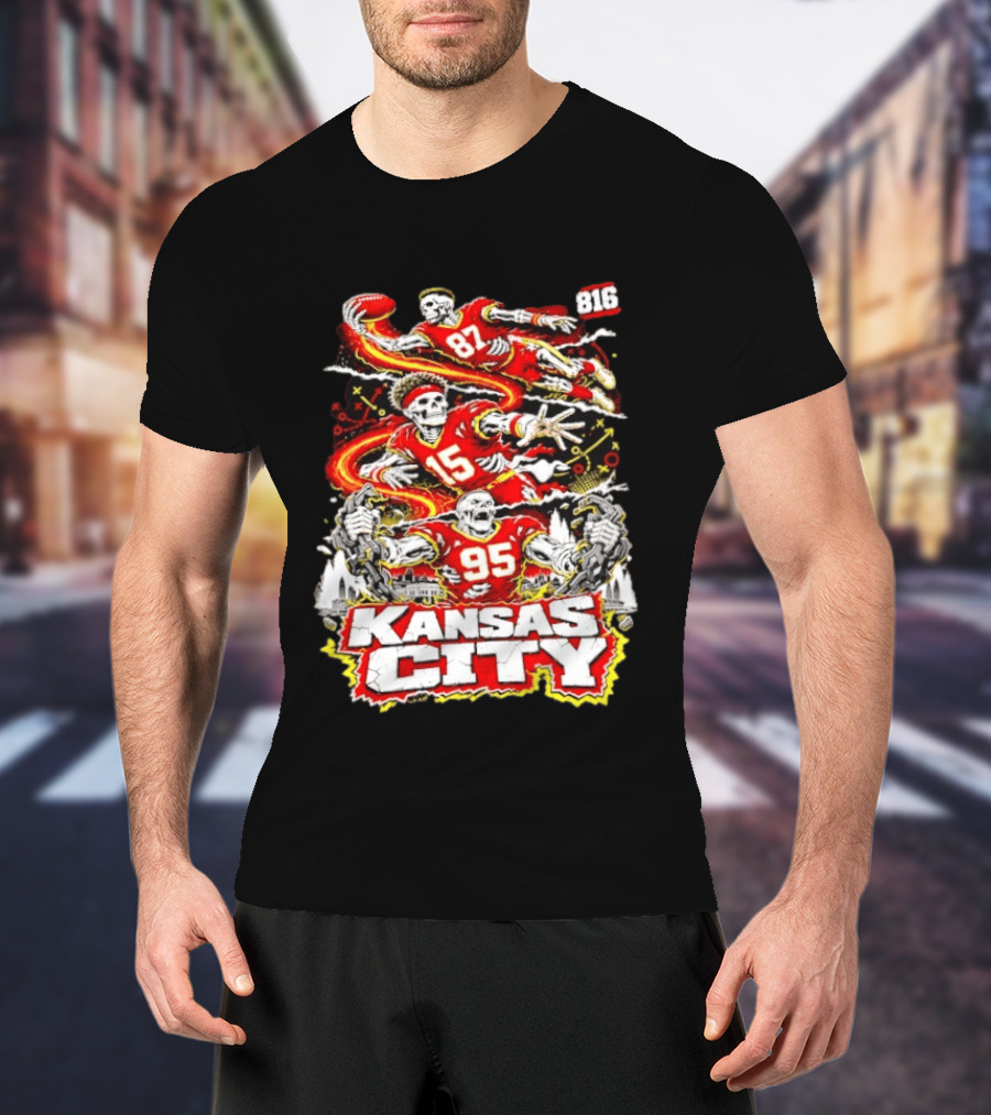 Kansas City Chiefs Skeleton Players Halloween 87 95 15 816 T-Shirt