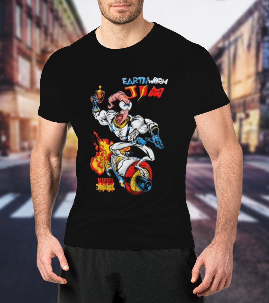 Earthworm Jim Marvel Absurd Dynamic Action Scene T-Shirt