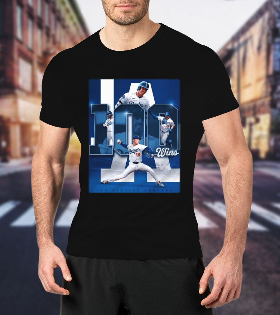 Original MLB Los Angeles Dodgers 100 Wins Player Celebration Victory T-Shirt