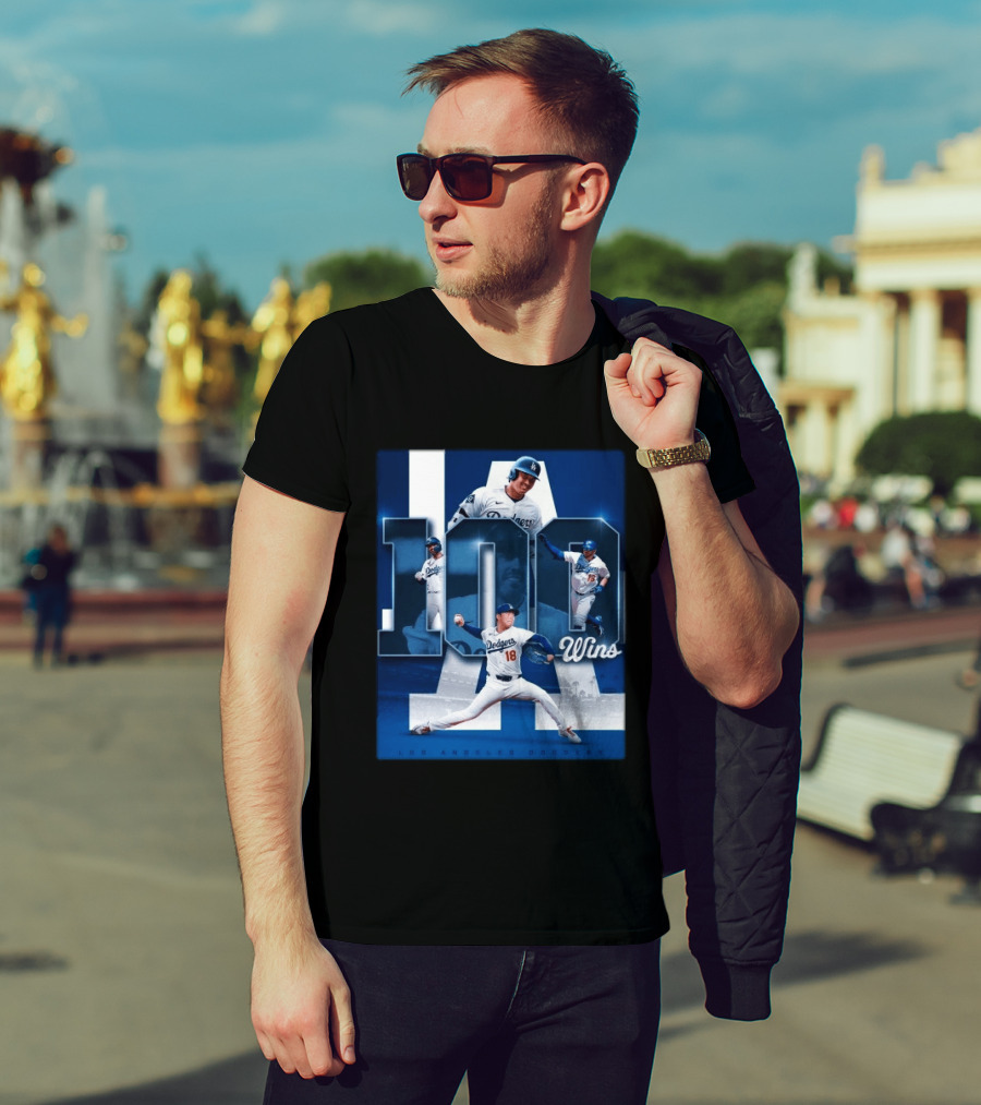 Original MLB Los Angeles Dodgers 100 Wins Player Celebration Victory T-Shirt