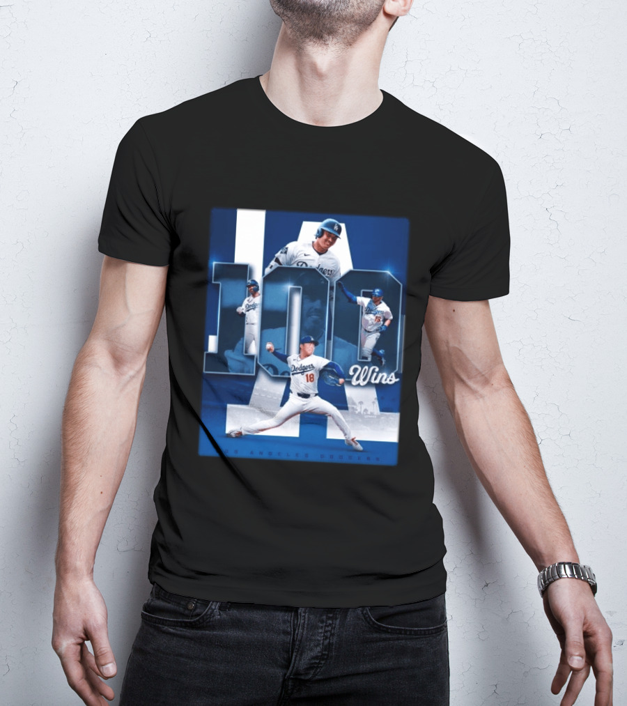 Original MLB Los Angeles Dodgers 100 Wins Player Celebration Victory T-Shirt