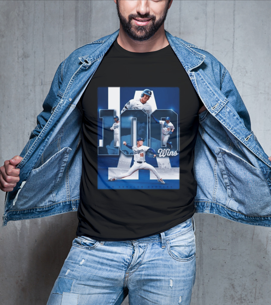 Original MLB Los Angeles Dodgers 100 Wins Player Celebration Victory T-Shirt