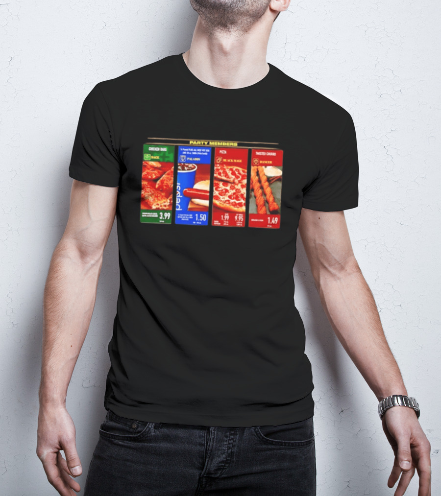 Party Members Menu Chicken Bake Sage Paladin Beverage Hot Dog Black Mage Pepperoni Pizza Dancer Twisted Churro T-Shirt