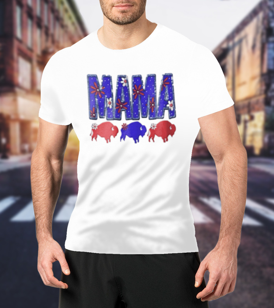 MAMA Buffalo Red White And Blue Floral T-Shirt
