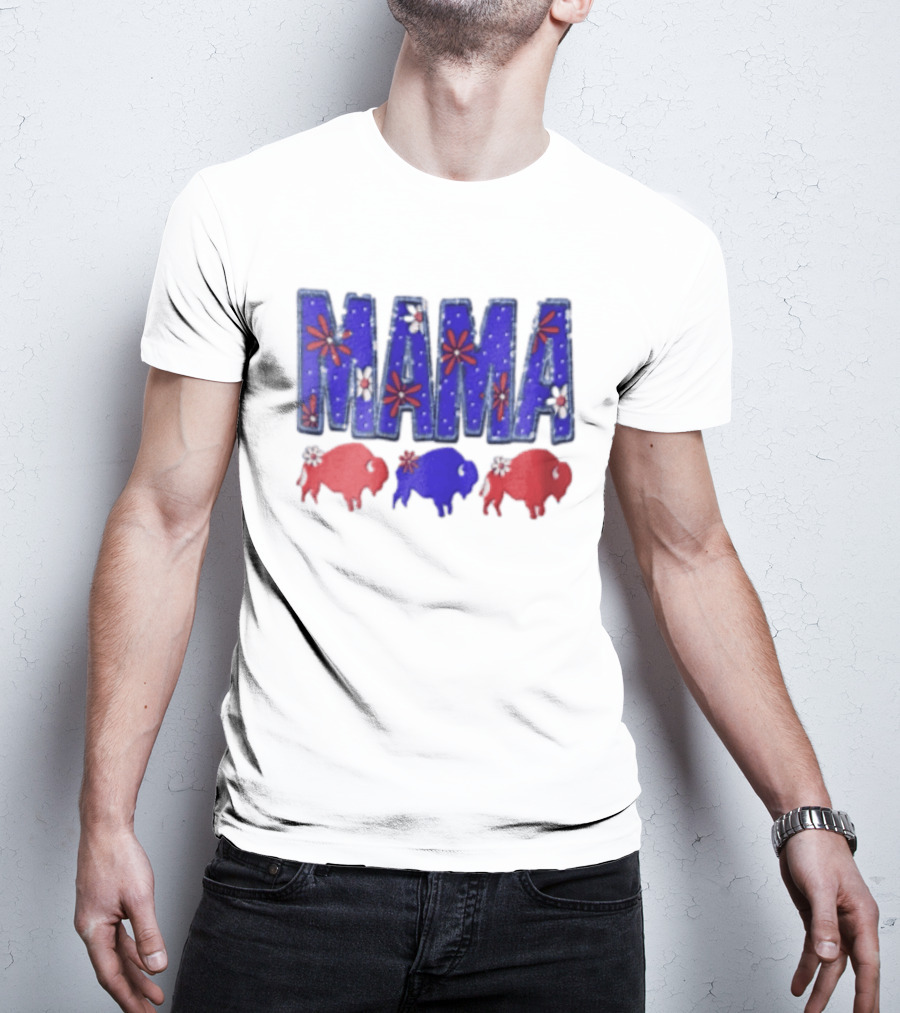 MAMA Buffalo Red White And Blue Floral T-Shirt