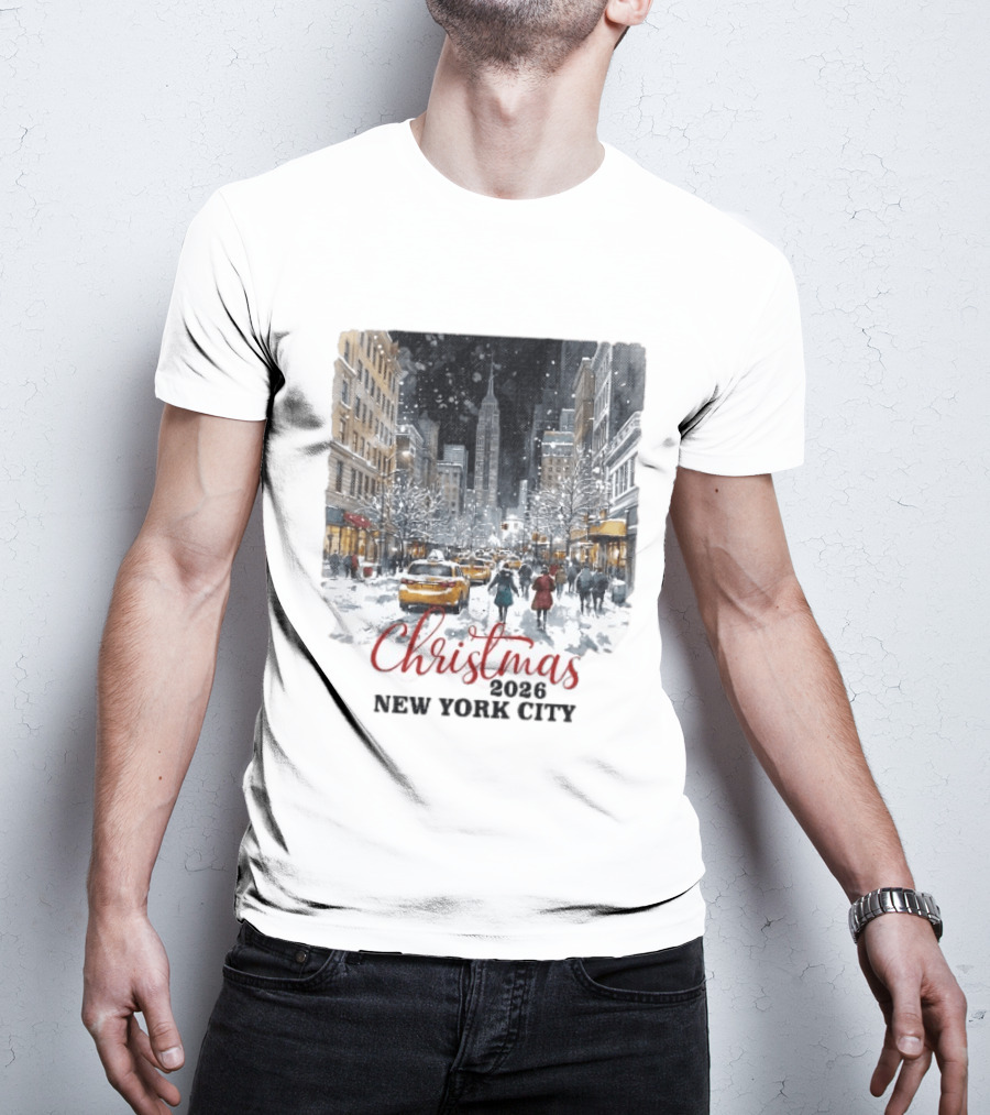 Christmas 2026 New York City Empire State Building Snow Scene T-Shirt