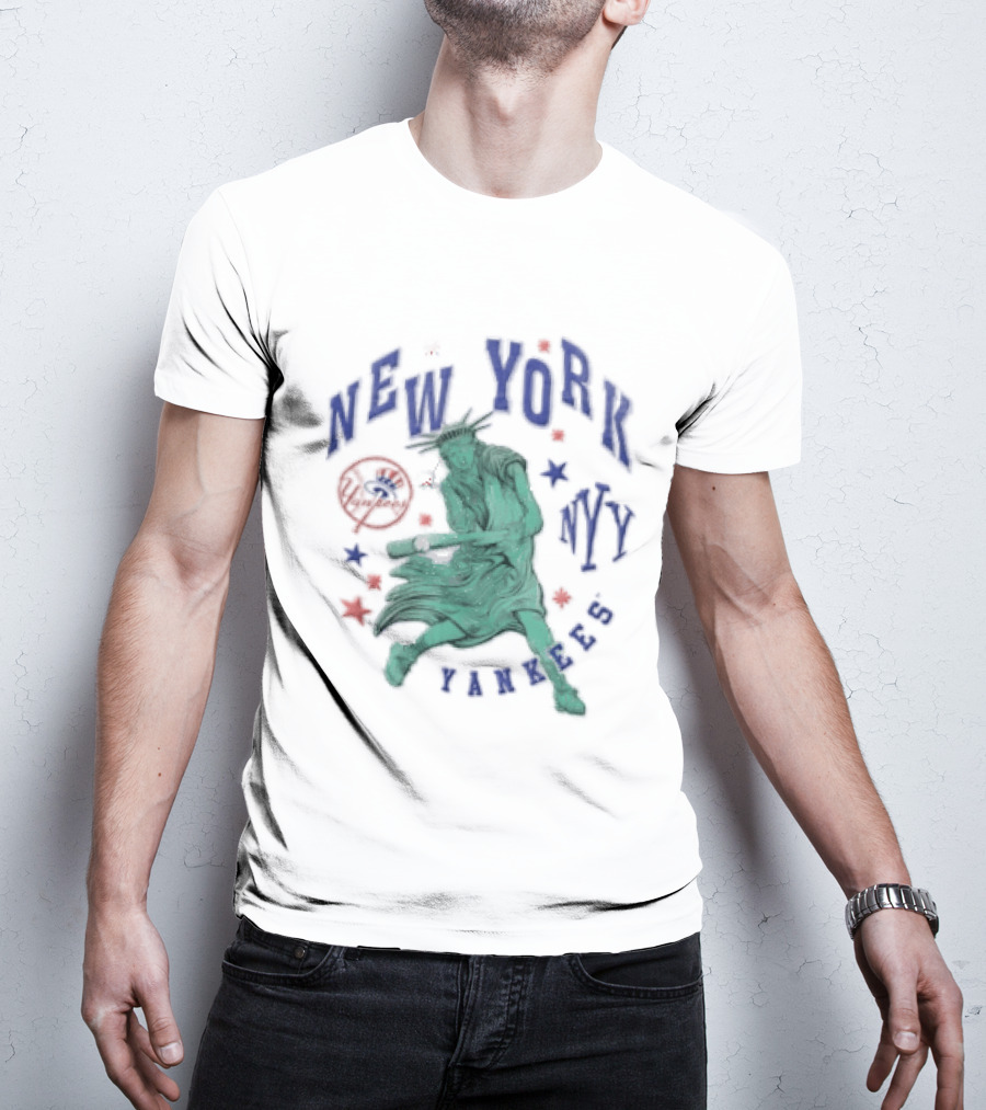 New York Yankees NYY Statue Of Liberty Swinging Baseball Bat MLB Red Stars T-Shirt