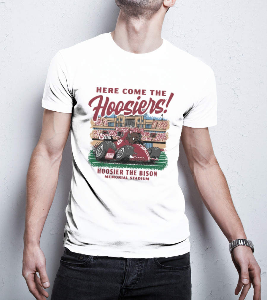 Here Come The Hoosiers Hoosier The Bison Memorial Stadium IndyCar Racing T-Shirt