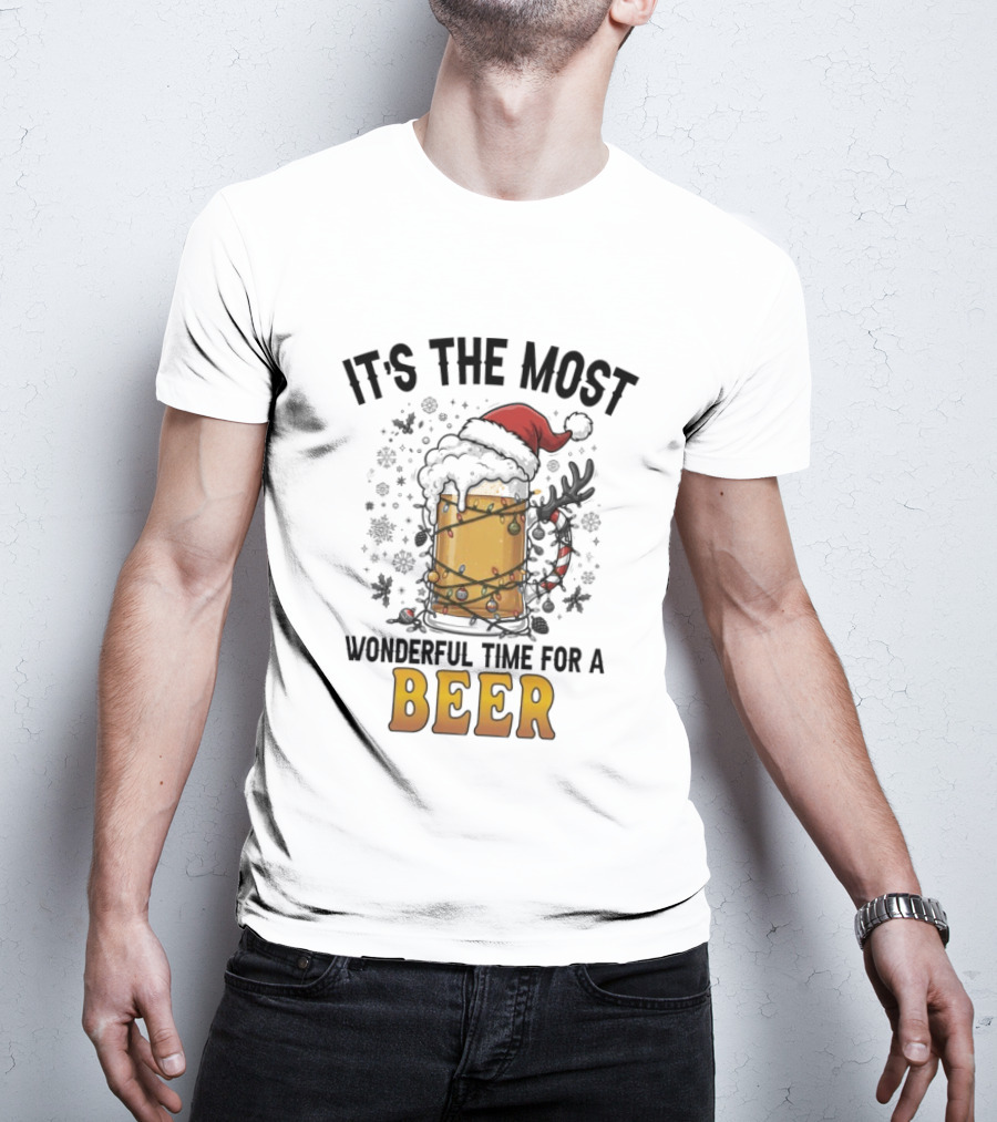 It's The Most Wonderful Time For A Beer Christmas Santa Hat Festive Cheers T-Shirt