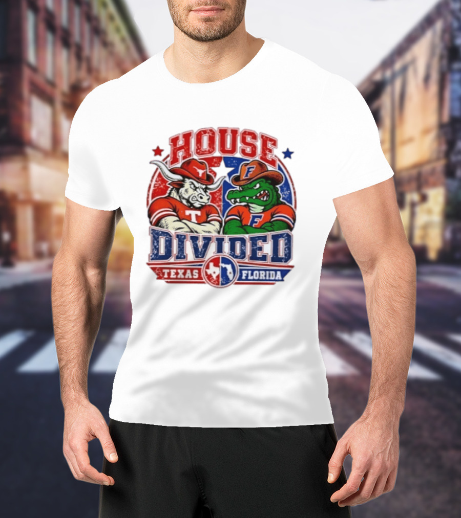 House Divided Texas Florida Longhorns Gators Rivalry Football T-Shirt