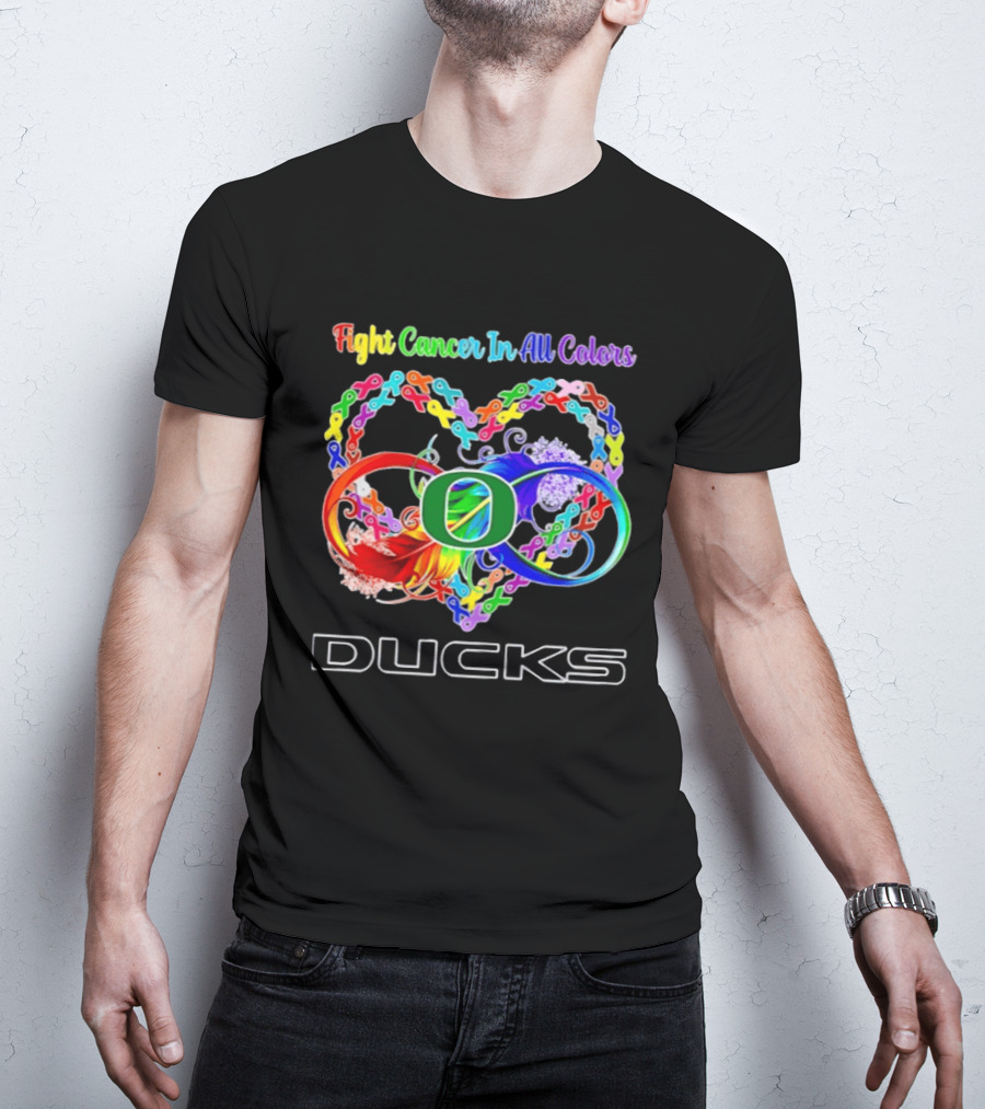 Oregon Ducks Fight Cancer In All Colors All Cancer Awareness Ribbon Heart T-Shirt
