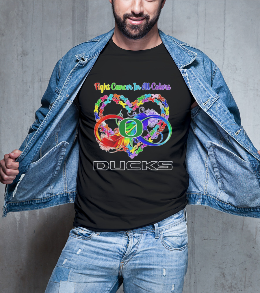 Oregon Ducks Fight Cancer In All Colors All Cancer Awareness Ribbon Heart T-Shirt