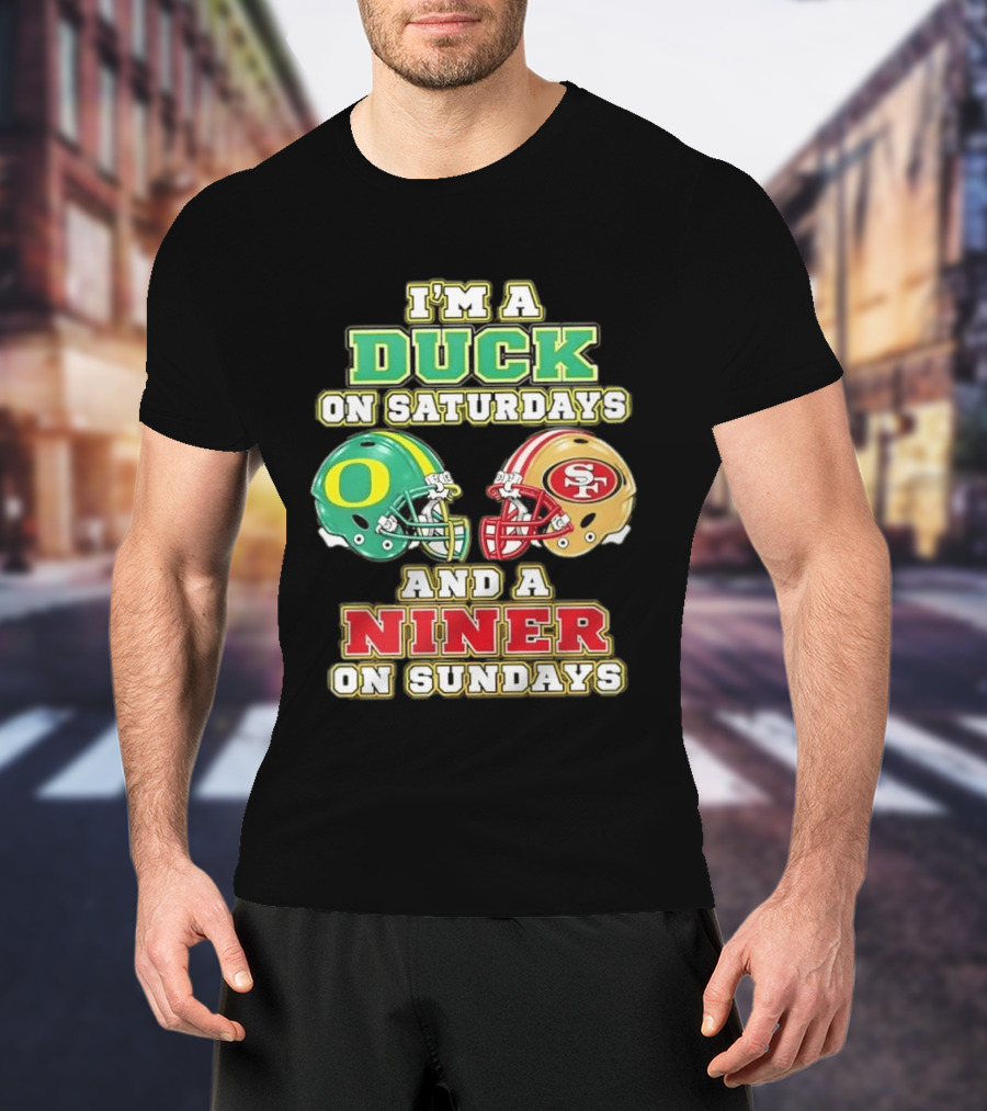 I'm A Duck On Saturdays And A Niner On Sundays Helmet T-Shirt
