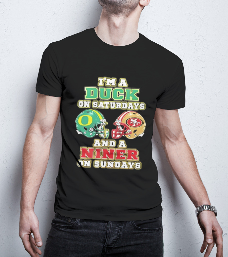 I'm A Duck On Saturdays And A Niner On Sundays Helmet T-Shirt