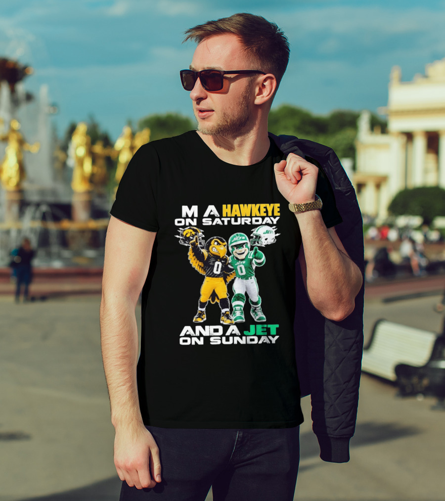Hawkeye On Saturday Jets On Sunday Football Mascots T-Shirt