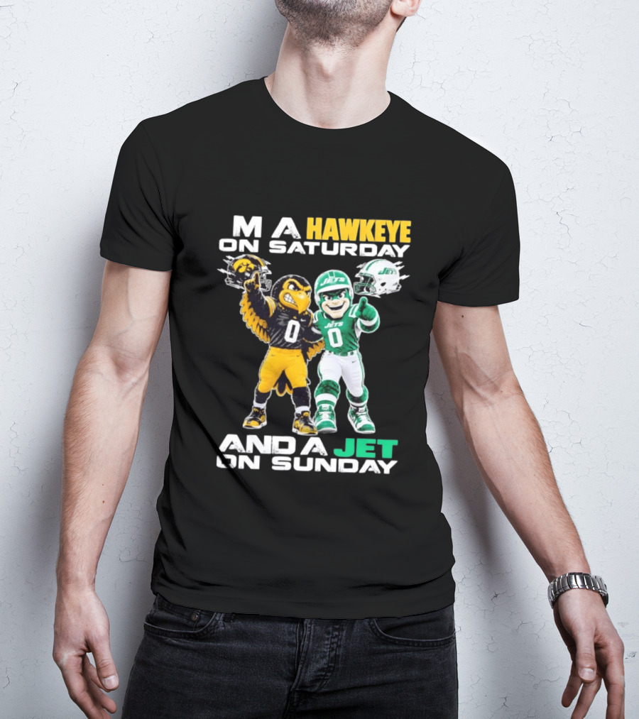 Hawkeye On Saturday Jets On Sunday Football Mascots T-Shirt