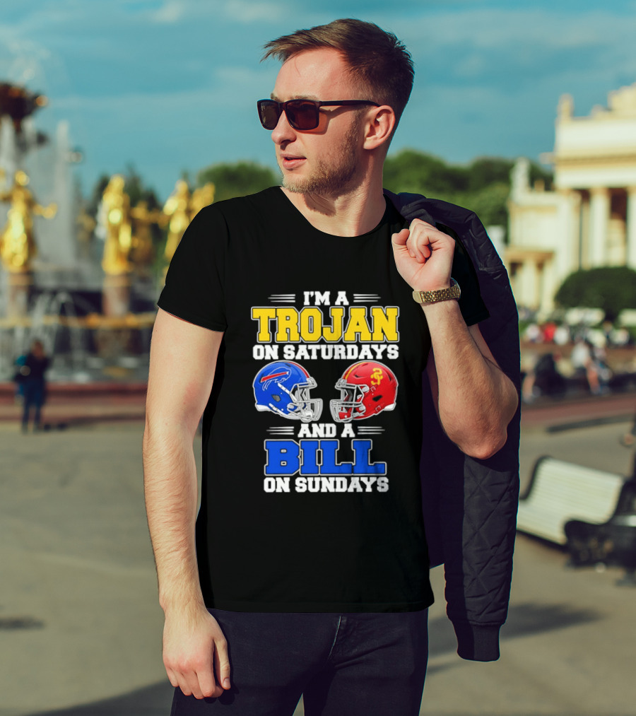 I'm A Trojan On Saturdays And A Bill On Sundays USC And Buffalo Football Helmets T-Shirt