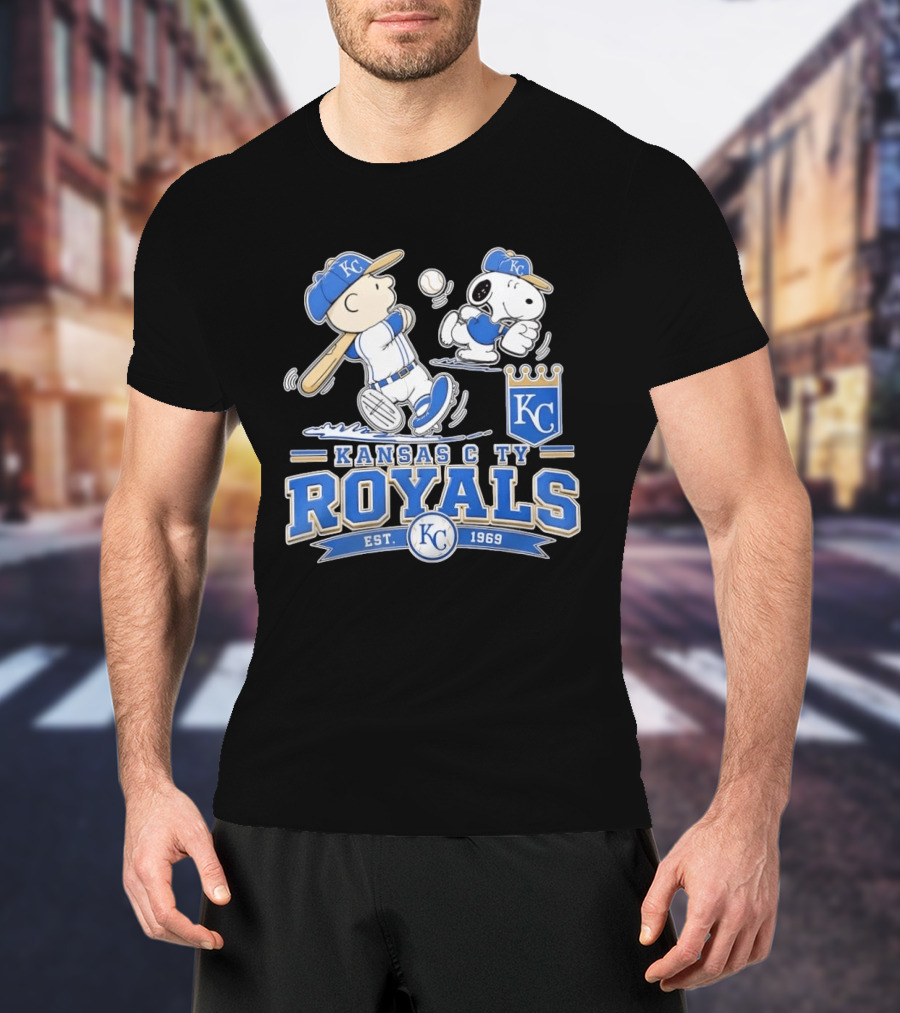 Peanuts Charlie Brown Snoopy Kansas City Royals Baseball KC Est 1969 T-Shirt