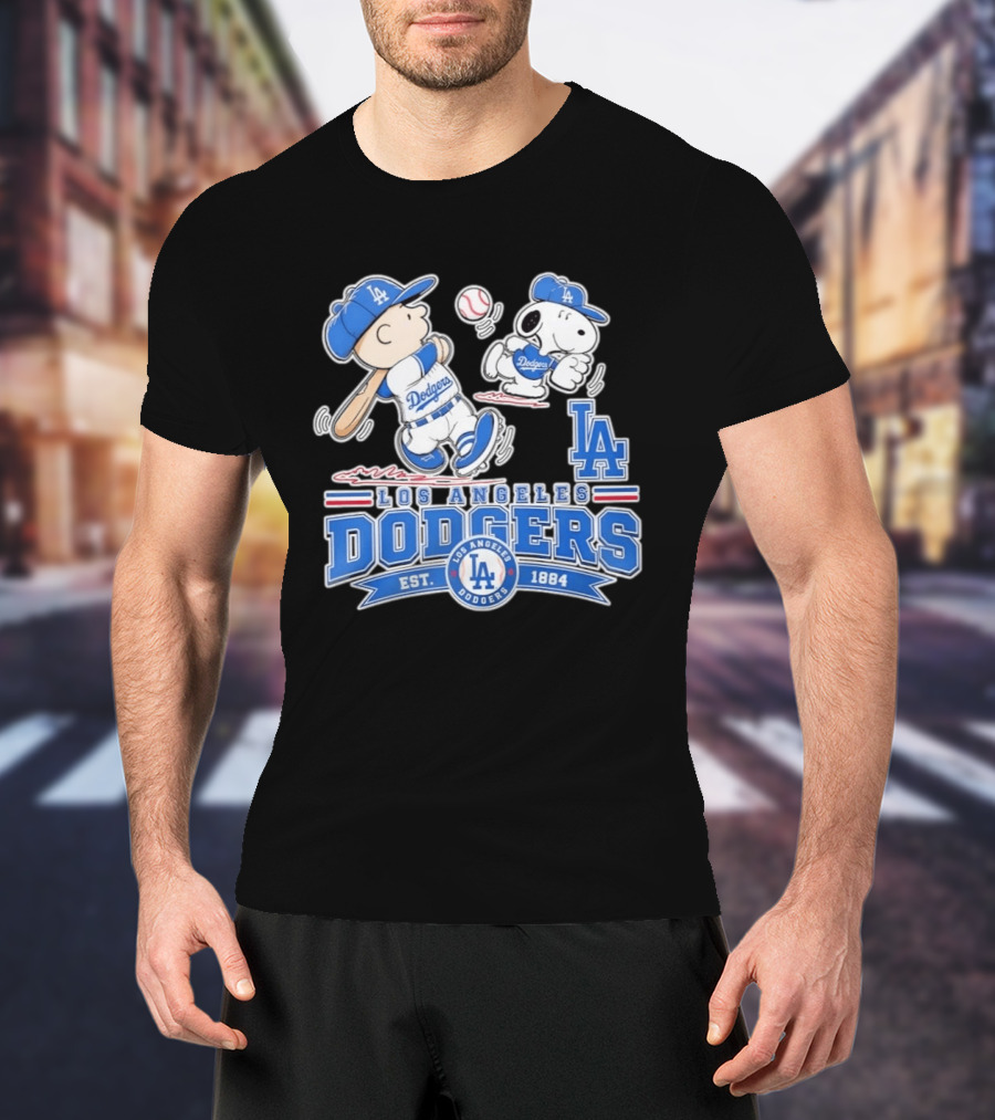 Peanuts Charlie Brown Snoopy Los Angeles Dodgers Baseball Est 1884 T-Shirt