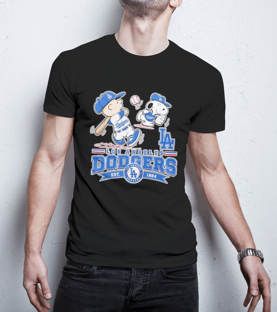 Peanuts Charlie Brown Snoopy Los Angeles Dodgers Baseball Est 1884 T-Shirt