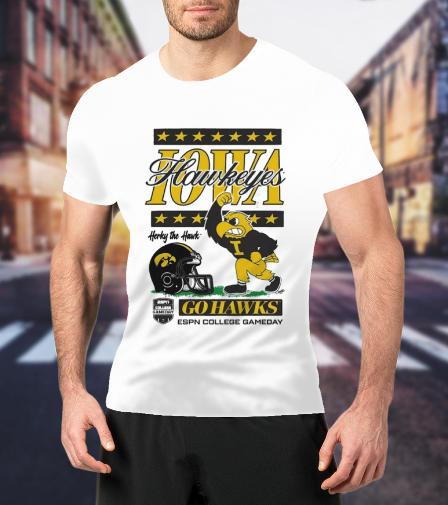 Iowa Hawkeyes Herky The Hawk Go Hawks ESPN College Gameday T-Shirt