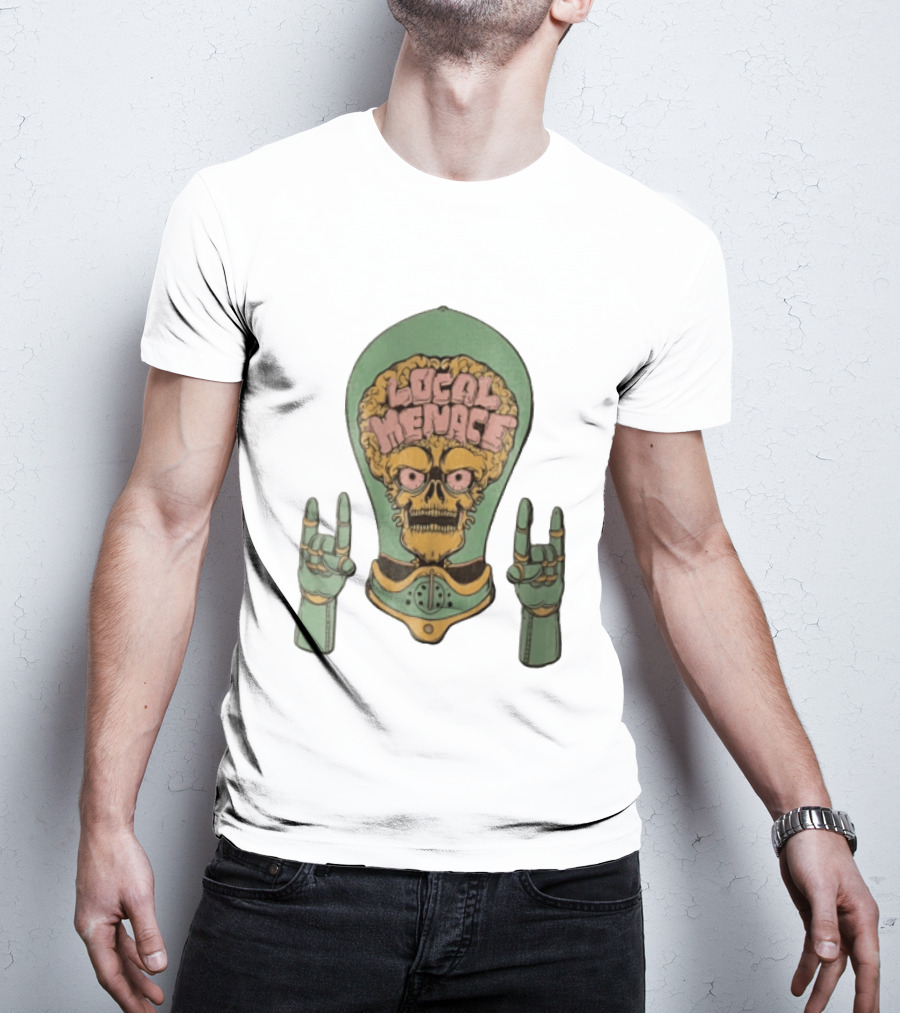Local Menace Skull Exposed Brain Lightbulb Rock Hand Signs T-Shirt