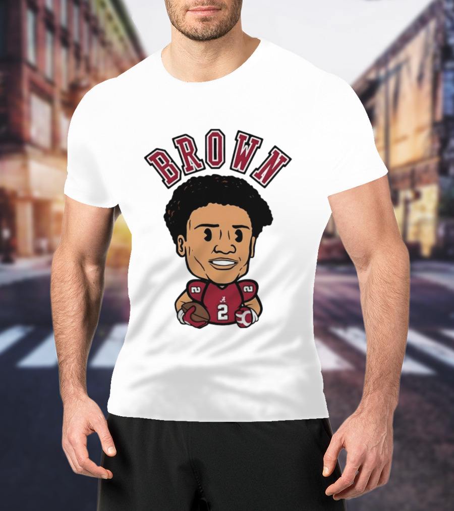NCAA Football Alabama Crimson Tide Number 2 Brown Caricature T-Shirt