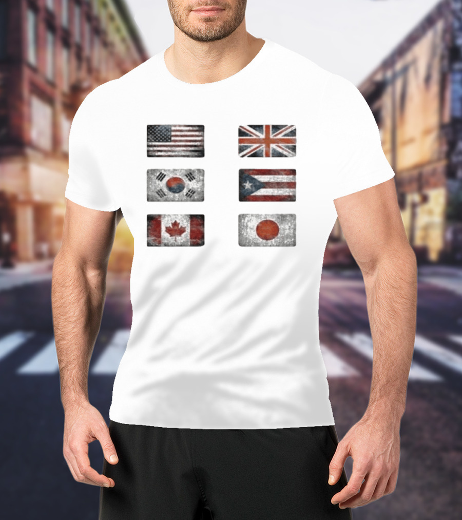 Stealthny Floor 914 World Tour United States United Kingdom South Korea Puerto Rico Canada Japan Flags T-Shirt
