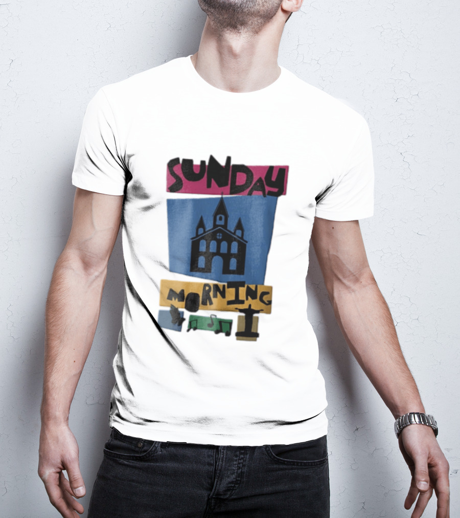 Sunday Morning Church Building Praying Hands Musical Notes Christ The Redeemer T-Shirt