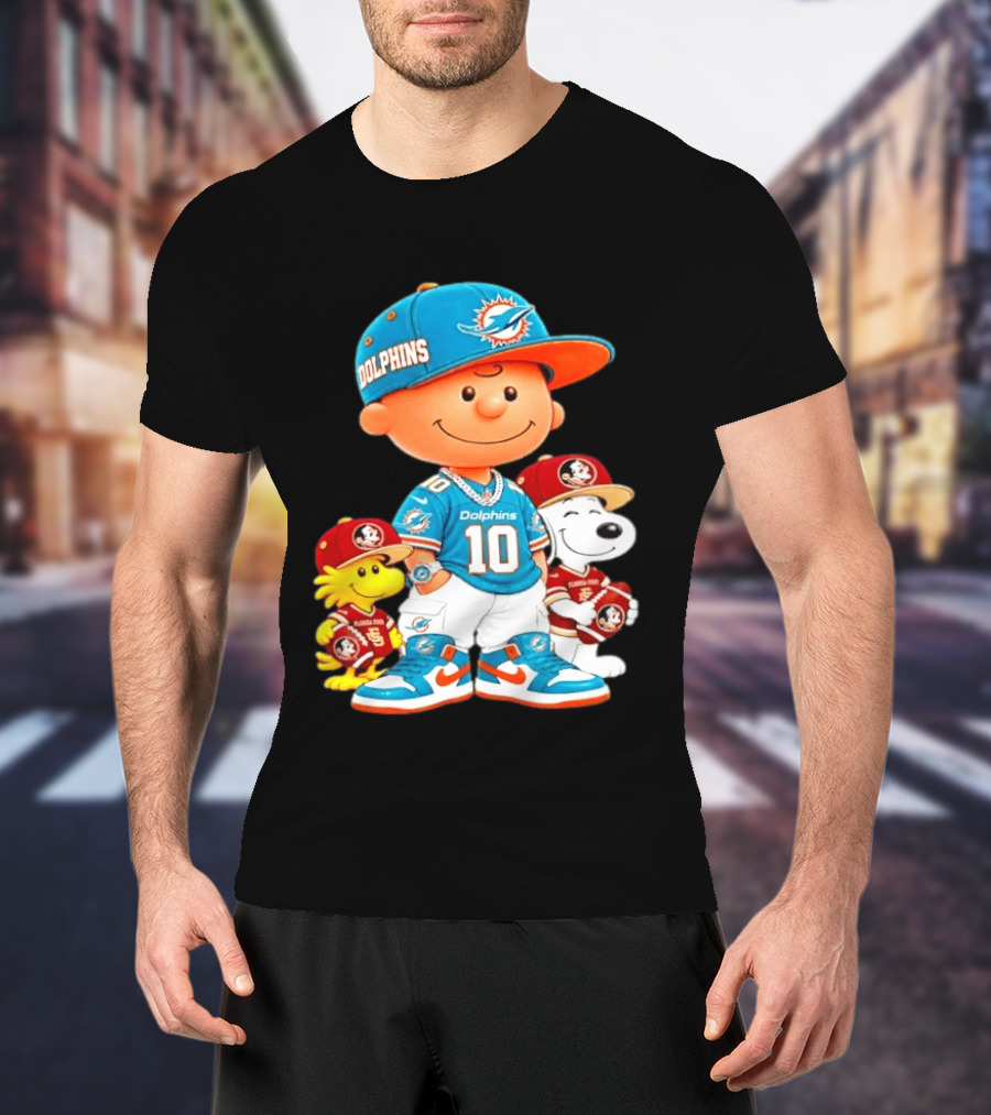 Charlie Brown 10 Snoopy Woodstock Miami Dolphins Florida State T-Shirt