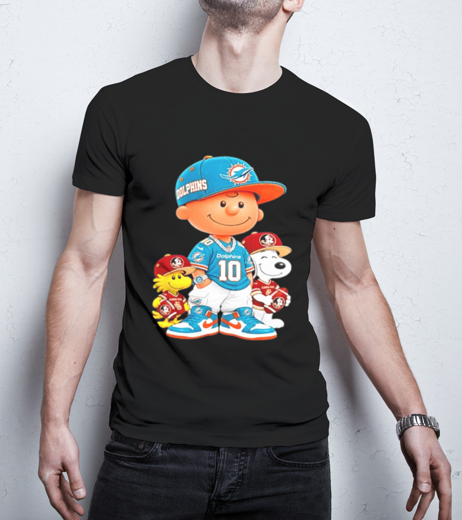 Charlie Brown 10 Snoopy Woodstock Miami Dolphins Florida State T-Shirt
