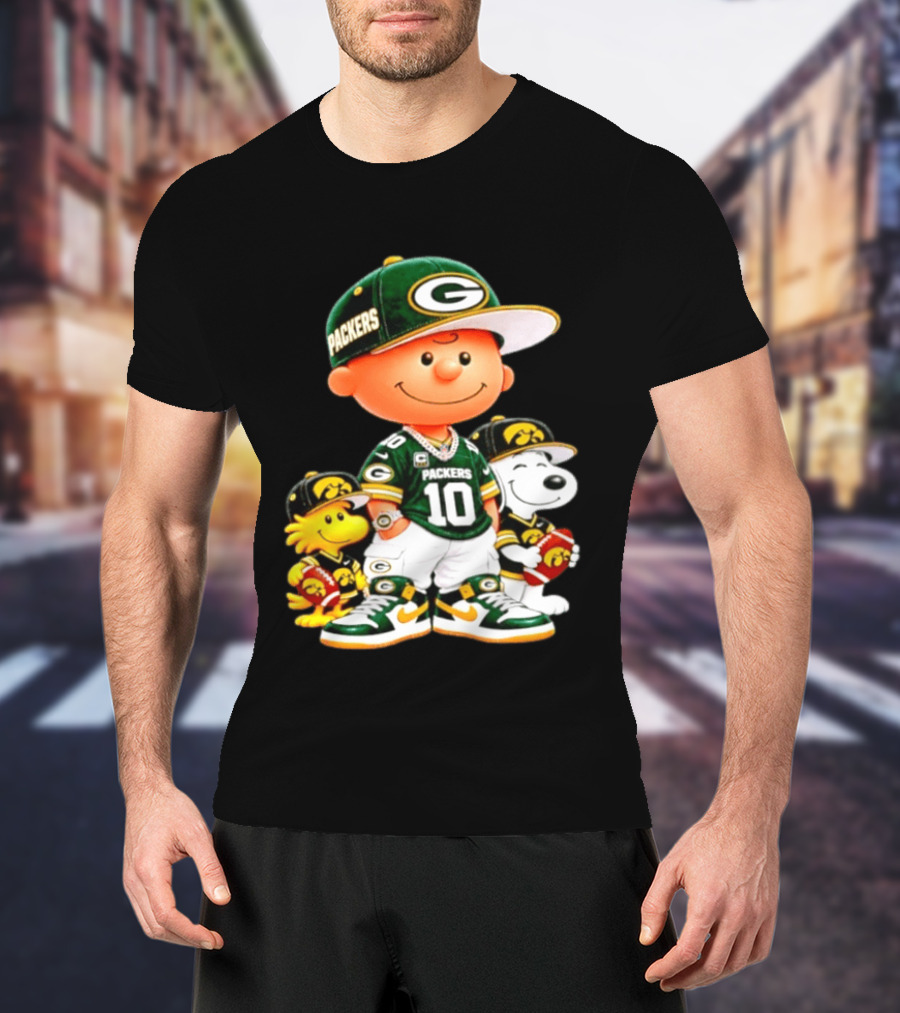 Charlie Brown Snoopy Woodstock Green Bay Packers 10 Jersey Football Fan T-Shirt