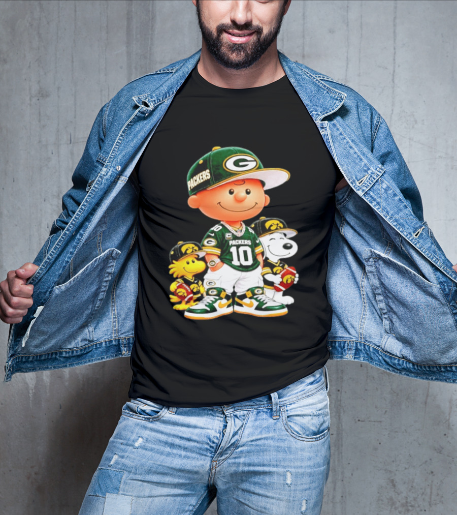 Charlie Brown Snoopy Woodstock Green Bay Packers 10 Jersey Football Fan T-Shirt